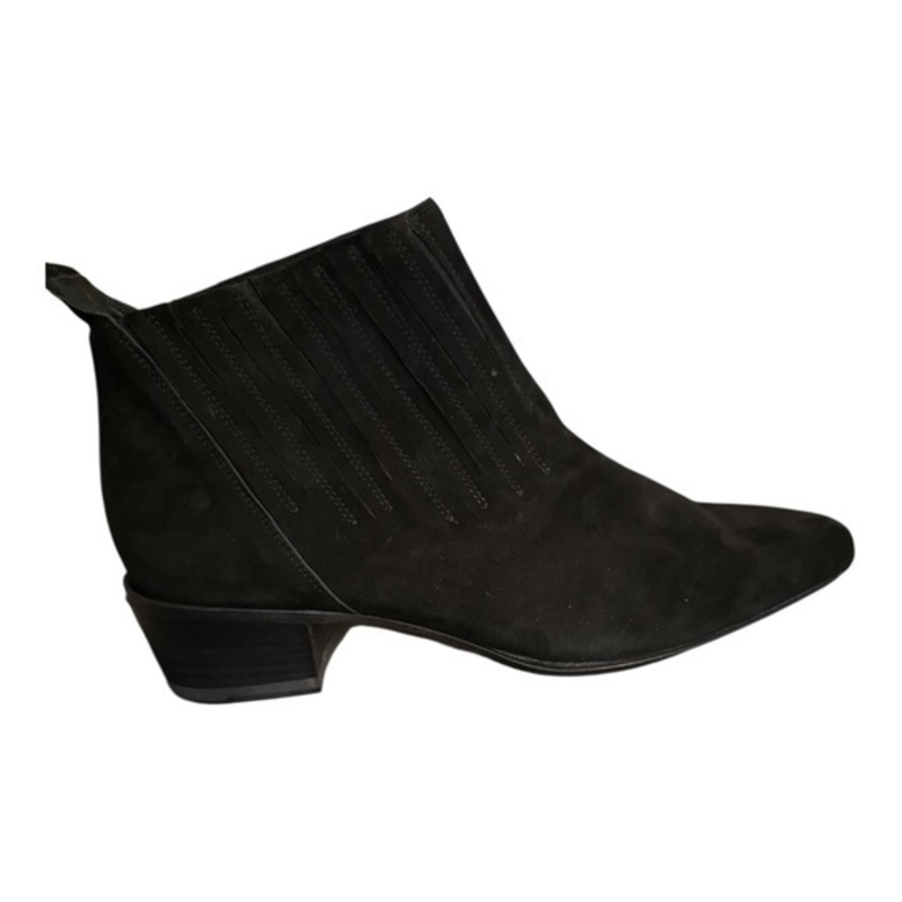 Ink Italy Black Suede Pointed Toe Western Ankle Boots Quiet Luxury Size 36